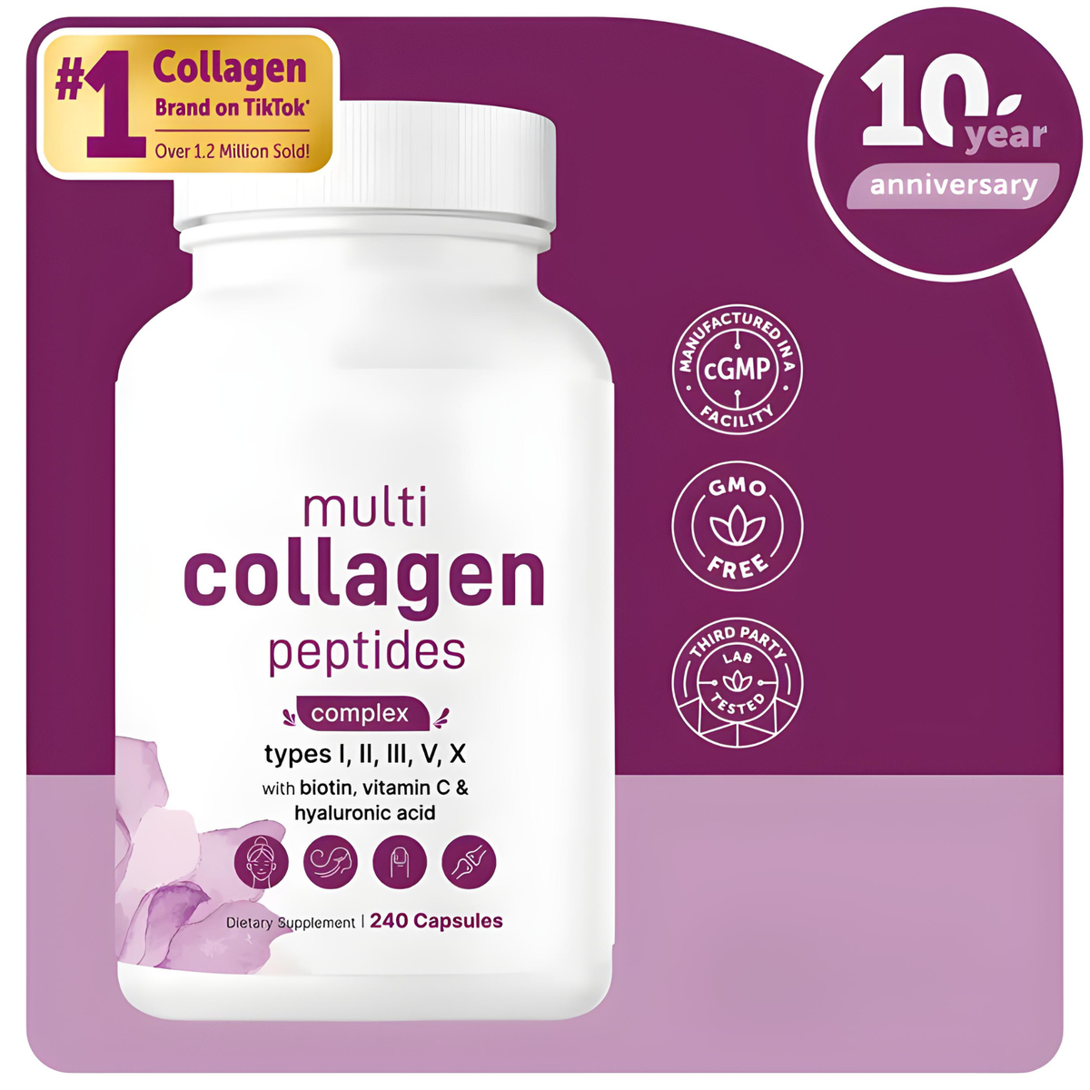 Multi Collagen Complex – 5 Tipos de Colágeno para Piel Joven, Cabello y Articulaciones